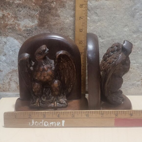 Vintage Pair Wooden Bald Eagle Bookends - Picture 8 of 12